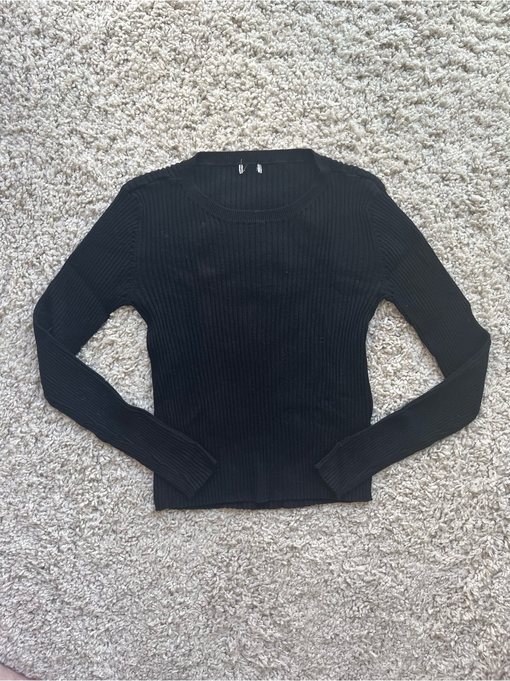 Black Ribbed Long Sleeve Top